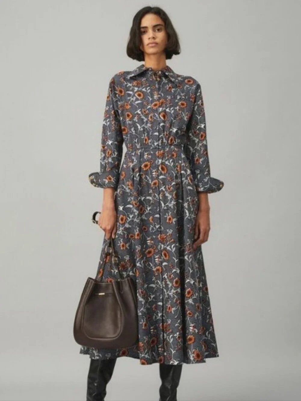 TORY BURCH ELEANOR FLORAL SILK TAFFETA SHIRT DRESS